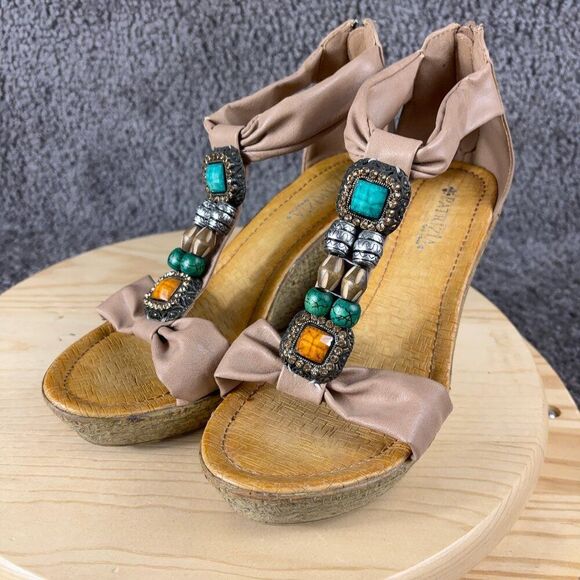 Patrizia Spring Step Wedge Heel Sandals Womens Size 10 Rhinestone Medallion Shoe - Picture 2 of 11